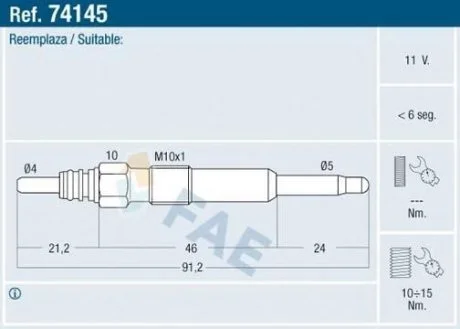 Свіча розжарювання FAE 74145