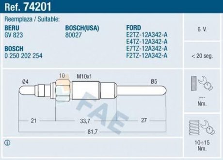 Свеча накаливания FAE 74201