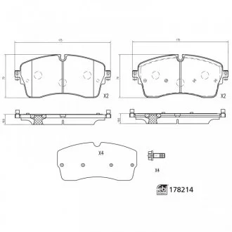 Комплект гальмівних колодок передн, JAGUAR E-PACE, LAND ROVER DISCOVERY SPORT, RANGE ROVER EVOQUE 1.5H-2.2D 06.11- FEBI BILSTEIN 178214