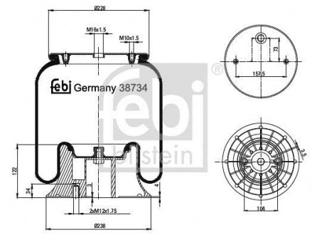 Подушка пневмопідвіски FEBI TRUCK SCANIA 4/R OМ WLECZONA FEBI BILSTEIN 38734 (фото 1)