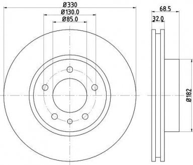 Гальмівний диск перед. Touareg/Cayenne 330mm 3.0-4.2 02- (PRO) Лівий HELLA 8DD355109721 (фото 1)