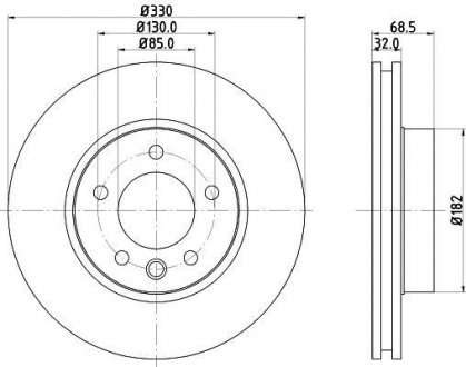 Гальмівний диск перед. Touareg/Cayenne 330mm 3.0-4.2 02- (PRO) Правий HELLA 8DD355109741
