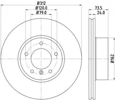 Гальмівний диск перед. BMW 3 (E90/E90N) 320d 05-/X1 (E84) 09- HELLA 8DD355115381