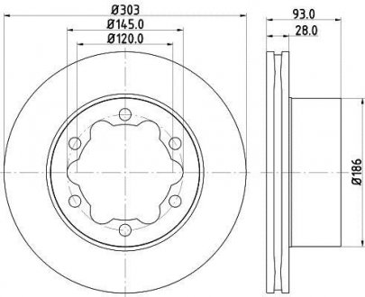 Гальмівний диск зад. Sprinter/Crafter 06- (1.8-3.5t) 303mm HELLA 8DD355118-061 (фото 1)