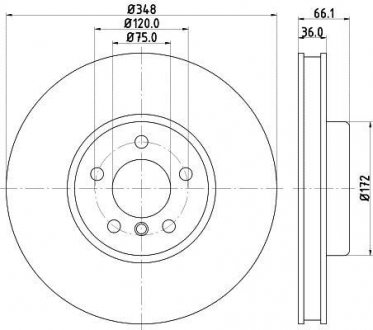 Диск тормозной BMW 5 F10/11/7 F01-04 передний левый вент. D=348мм. HELLA 8DD355119261 (фото 1)