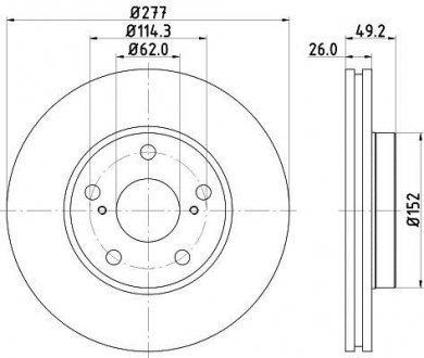 Гальмівний диск перед. Auris/Corolla 12- 1.2-1.8 (PRO) HELLA 8DD355119-661 (фото 1)