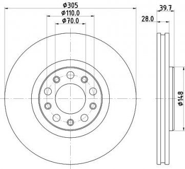 Диск гальмівний (передній) Fiat 500X/Jeep Compass/Renegade 14- (305x28) PRO HELLA 8DD355126731