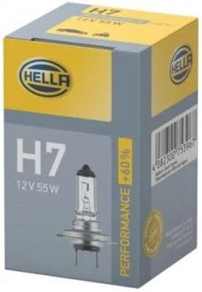Лампа розжарювання H7 12V 55W PX26d +60% HELLA 8GH 223 498-231