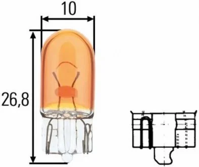 Лампа розжарювання, WY5W 12V 5W W 2,1 x 9,5d Amber HELLA 8GP003594-541