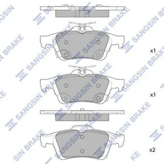 Колодки гальмівні задні (дискові) Ford C-MAX II EcoBoost (12-), Ford Focus III (12-), Volvo C30 (06-) HI-Q Hi-Q (SANGSIN) SP1947 (фото 1)
