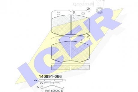 Гальмівні колодки, дискове гальмо (набір) ICER 140891 (фото 1)