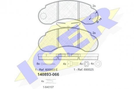 Комплект тормозных колодок, дисковый тормоз ICER 140893 (фото 1)