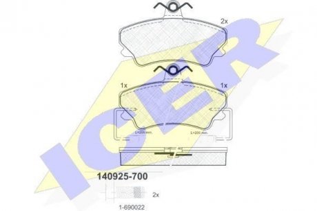 Комплект тормозных колодок, дисковый тормоз ICER 140925-700