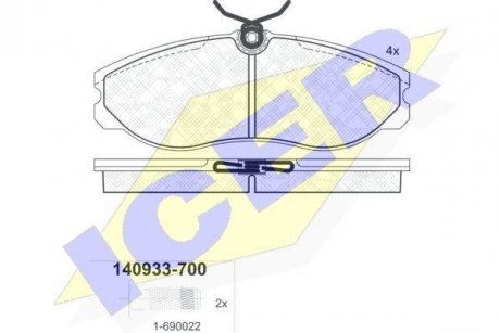 Комплект тормозных колодок, дисковый тормоз ICER 140933-700