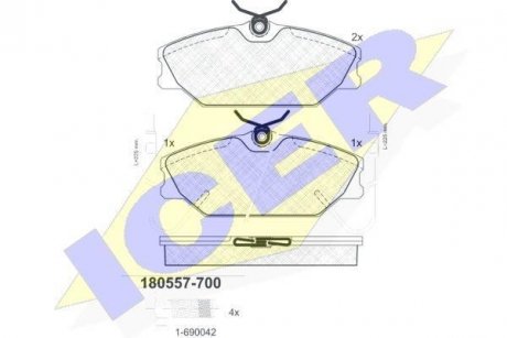 Комплект тормозных колодок, дисковый тормоз ICER 180557-700