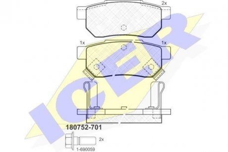 Комплект тормозных колодок, дисковый тормоз ICER 180752-701