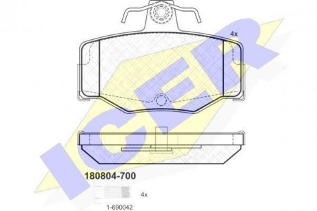 Комплект тормозных колодок, дисковый тормоз ICER 180804-700