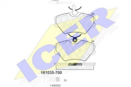 Гальмівні колодки, дискове гальмо (набір) ICER 181035700 (фото 1)