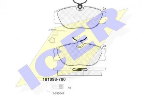 Комплект тормозных колодок, дисковый тормоз ICER 181098-700 (фото 1)
