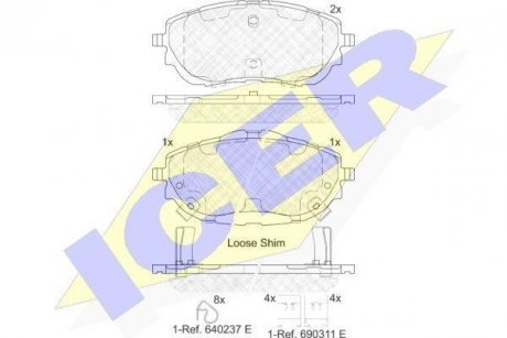 Комплект тормозных колодок, дисковый тормоз ICER 182129