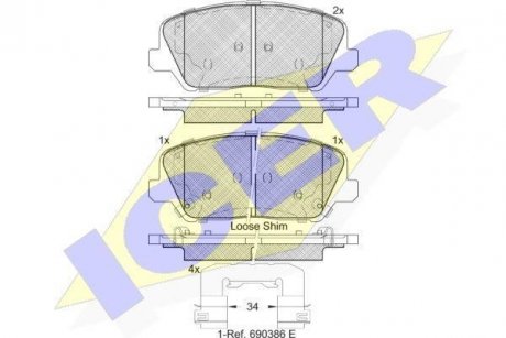 Комплект тормозных колодок (дисковых).) ICER 182239 (фото 1)