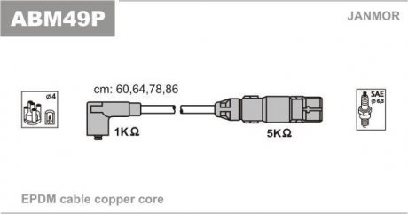 Провід в/в (каучук Copper) Audi A3 1.6/VW Bora 2.0 99-05/Caddy III 2.0 06-15/Golf IV 2.0 98-06 Janmor ABM49P