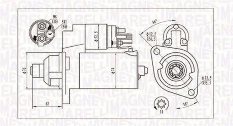 Стартер (12В, 2кВт, новий) AUDI A1, A3, Q3, TT SEAT ALTEA, ALTEA XL, CORDOBA, IBIZA III, IBIZA IV, IBIZA IV SC, LEON, LEON SC, LEON ST, TOLEDO III SKODA FABIA I, FABIA II 1.0-3.6 02.02- MAGNETI MARELLI 063721323010