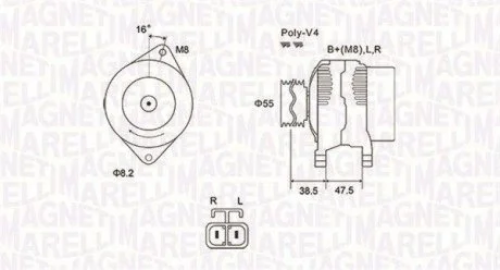 Генератор (12В, 70А, новий) HYUNDAI ATOS, GETZ, I10 I KIA PICANTO I 1.0-1.1LPG 03.01-12.13 MAGNETI MARELLI 063731798010