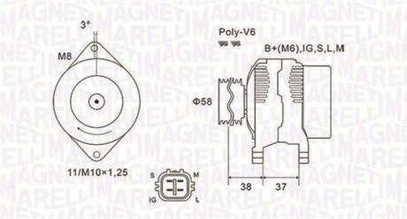 Генератор (14В, 90А, новий) TOYOTA YARIS 1.0/1.0LPG 08.05-12.11 MAGNETI MARELLI 063731889010 (фото 1)