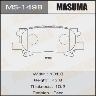 Колодка тормозная передняя Lexus RX 350 (06-08)/ Toyota Highlander (03-07) MASUMA MS1498 (фото 1)