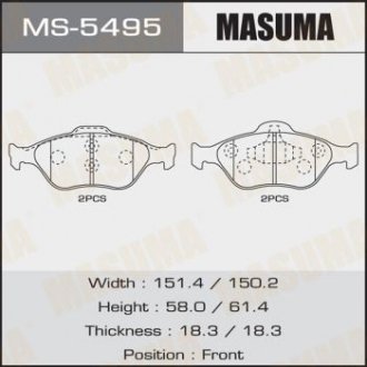 Колодки тормозные переднTOYOTA YARIS (10-16), MAZDA 2 (07-15), FORD FIESTA VI (09-14) MASUMA MS5495 (фото 1)