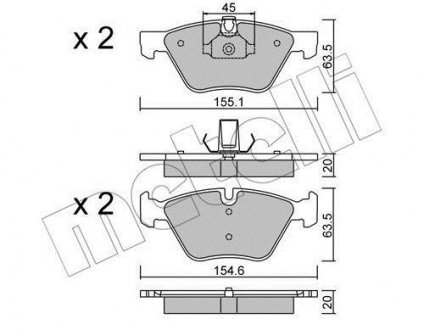 Комплект тормозных колодок, дисковый тормоз Metelli 22-0557-3 (фото 1)