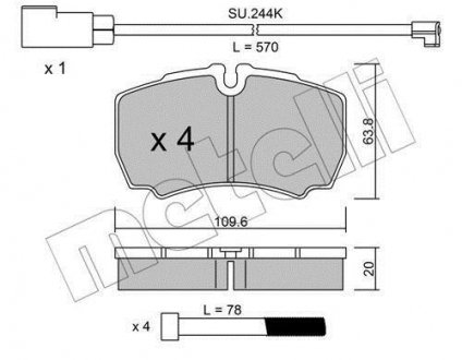 Комплект гальмівних колодок (дискових) Metelli 22-0604-2K (фото 1)