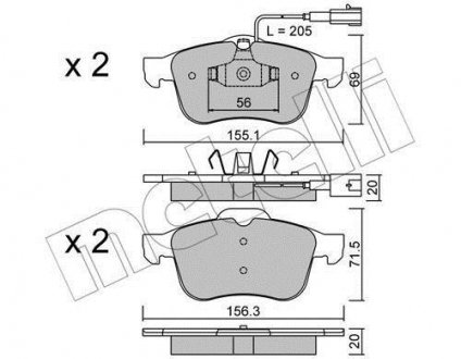 Комплект тормозных колодок, дисковый тормоз Metelli 2207030 (фото 1)