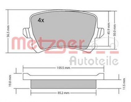 Колодки гальмівні (задні) Audi A6/VW Passat/CC 1.8TSI/2.0TDI 10- (Lucas) METZGER 1170116 (фото 1)