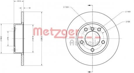 Диск тормозной (передний) BMW 3 (E36) 316i/318i/Z3 (E36) 1.8i/1.9i 90-03 (286х12) METZGER 6110057