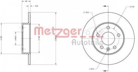 Диск гальмівний (задній) Opel Combo 1.7 04- (264x10) METZGER 6110102