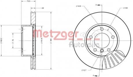 Диск тормозной (передний) BMW 3 (E90-93) 04-13/1 (E81-E87) 04-14 (300x24) (с покрытием) METZGER 6110166