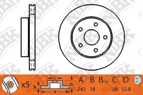 Диск гальмівний передній 242мм Subaru Impreza, Legasy NiBK RN1276