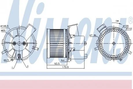 Вентилятор салону FIAT 500, 500 C, PANDA, PANDA/HATCHBACK, FORD KA 1.1-1.4 09.03- NISSENS 87405