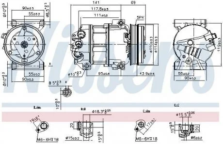 Компресор кондиціонера FIAT 500L, PUNTO, TIPO 0.9-1.4LPG 09.12- NISSENS 890211