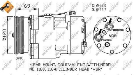Компресор кондиціонера SEAT ALHAMBRA, VW SHARAN 1.8 09.97-03.10 NRF 32748