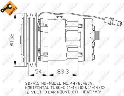 Компресор кондиціонера CASE IH CS, MAGNUM, MAXXUM, MXM 2.7D-8.7D 01.88- NRF 32756