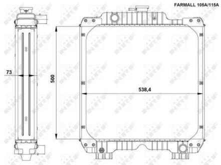 Радіатор двигуна (з рамою) CASE IH 105 A 2WD, 105 A 4WD, 115 A 2WD, 115 A 4WD, 60, 70, 80, 90, 95, JX100, JX110, JX70, JX75, JX80, JX90, 110, 1100 U, 1100 U MAXXIMA, 70 2WD, 70 4WD, 80 2WD, 80 4WD NRF 54090