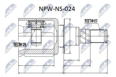 ШАРНІР РІВНИХ КУТОВИХ ШВИДКОСТЕЙ | NISSAN NAVARA D40 /ATM/ 05-, PATHFINDER R51 /ATM/ 05- Л/П NTY NPWNS024 (фото 1)