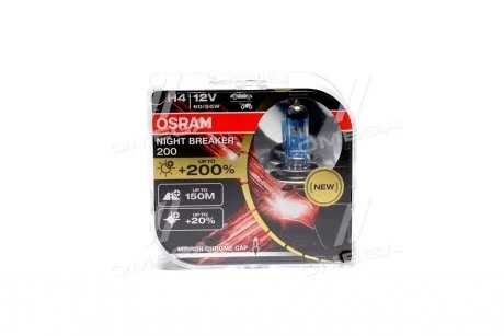 Лампа (Набір 2шт) H4 12В 60/55Вт P43T Night Breaker 200, Білий 4000K OSRAM 64193NB200-HCB