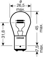 Лампа накалу, сигналу гальмування/ задний габ. огонь, Лампа накаливания, фонарь сигнала торможения, Лампа накаливания, задняя противотуманная фара, Лампа накаливания, задний гарабитный огонь, Лампа накалу, сигналу гальмування/ задний габ. OSRAM 7538LDR (фото 1)