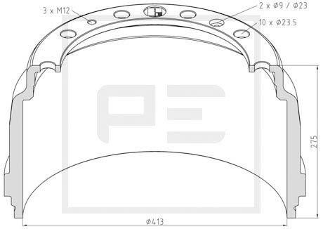 Тормозной барабан PE AUTOMOTIVE 12607400 (фото 1)