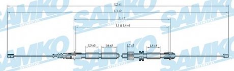 Трос ручного тормоза.r. MONDEO III 1720/1515 SAMKO C0263B (фото 1)