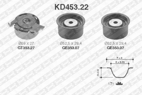 К-кт паска ГРМ Chevrolet Captiva/Opel Antara/Frontera/Omega B/Sintra 2.2/2.4 16V 95- SNR NTN KD453.22 (фото 1)